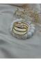 Gold Color Minimal Text Detailed Adjustable Metal Bracelet Set – Stylish and Elegant Women's Bracelet - 4