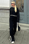 Black Interstitial Striped Slit Knitted Crop-Pants Women's Knitwear Bottom-Top Set - 5