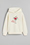 2026 New Year Santa Claus Christmas Printed Ecru Hooded Sweatshirt