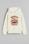 2026 New Year Santa Claus Christmas Printed Ecru Hooded Sweatshirt