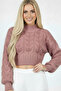 Women's Dusty Rose Thick Hair Knit Half Turtleneck Crop Sweater