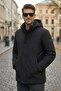 Slim Fit Waterproof Detachable Hooded Quilted Warm Winter Black Coat - 2