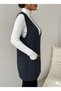 Women's Deep V-Neck Pocketed Knitwear Sweater Vest Sweater Smlxl Size Compatible Length 85 cm - 3