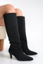 Black Suede Women's Boots Mini Short Heeled Below Knee Non-Slip Sole Pearl - 6