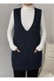 Women's Deep V-Neck Pocketed Knitwear Sweater Vest Sweater Smlxl Size Compatible Length 85 cm - 4