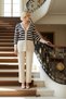 Stylish Button Detail Jacquard Striped Cardigan and Comfortable Straight-Leg Knitwear Pants Women's Bottom Top Bottom Top Set