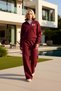 Young Girl's Embroidery Detailed Mock Neck Half Zipper Wideleg Wide Leg Knitted Sweatsuit Set Stylish - 3