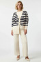 Stylish Button Detail Jacquard Striped Cardigan and Comfortable Straight-Leg Knitwear Pants Women's Bottom Top Bottom Top Set - 5