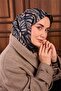 Twill Silk Scarf Petrol Blue Mink Geometric Patterned Tok Duruşlu 90X90 - 7
