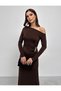 Slim Buckle Detail Asymmetric Necklace Long Sleeve Sandy Dress - 2