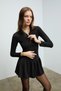 Isandria Women's Polo Neck Front Zipper Detail Long Sleeve Waist Fitted Skirt Pleated Mini Black Dress - 5
