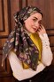 Twill Silk Scarf Purple Green Mink Daisy Patterned Tok Duruşlu 90X90 - 4