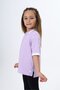 Girl's Printed Polo Neck Snap Fastener Short Sleeve Slit T-Shirt - 2