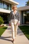 Stylish Button Detail Jacquard Striped Cardigan and Comfortable Straight-Leg Knitwear Pants Women's Bottom Top Bottom Top Set - 3