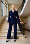 Women's Bottom Top Modern Double-Breasted Collar Long Sleeve Shirt and Relaxed Fit Wide Leg Pants Set