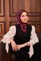 وشاح حرير تويل أسود-مرجاني-بنمط أرجواني مع مشبك 90x90 - 5