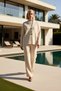 Women's Bottom Top Knitwear 3-Piece Set Mock Neck Blouse Low Sleeve Cardigan Wide Leg Pants Functional Modern - 3