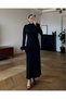 Women's Long Sleeve Turtleneck Sleeve Mouth Feather Detailed Long Crepe Dress