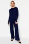 Women's Bottom Top Corded Fabric Knitwear Bottom Top Set Finger Detail Long Sleeve Crew Neck Comfortable Combination - 5