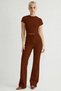 Women's Bottom Top Fitted Stretchy Knitted Crop Top High Waist Flared Pants Set Daily Comfort - 5