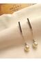 Pearl Dangle Steel Earrings - Silver - 3