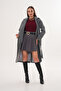 Women's Gray Belted Lined Long Button Detailed Cashmere Coat - 8