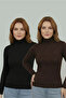 Women's 2-Piece Stretch Fabric Flexible Half Fisherman Long Sleeve Black - Brown Badi