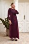 Plus size evening dress with stones on the front burgundy - 4