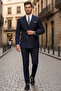 Slim Fit Pointed Collar Double Slit Wool Blend Double-Breasted Navy Blue Suit - 2