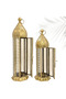 Ramadan Lanterns Set of 2 Moroccan Gold Metal & Frosted Glass Fanoos, Arabic Candle Holder Lanterns - 4