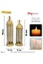 Ramadan Lanterns Set of 2 Moroccan Gold Metal & Frosted Glass Fanoos, Arabic Candle Holder Lanterns - 2
