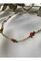 Red Flower Necklace with Sand Beads - 4