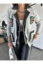 Gray Cardigan with Embroidered Pockets and Denim Detail - 3