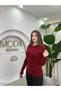 Women's Thin Knit Burgundy Long Sleeve L Stretch Fabric Soft Knitwear Sweater-Badi - 3
