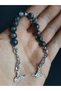 Smoked and Gray Labradorite Stone Metal Ottoman Tughra Detailed Zaza Prayer Beads - 2