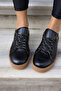 Raspa Women's Black Genuine Leather Lace-Up Sneakers - 7