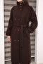 Brown New Trend Women's Cashmere Mock Neck Front Buttoned Belted Epaulette Overcoat. - 5