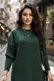 Green Comfortable Fit Flexible Fabric Long Knit Dress - 5