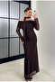 Madonna Collar Stone Embellished Scarf Tulle Evening Dress - 4