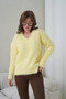 Women's V-Neck Beard Textured Fleece-Lined Oversized Knitwear Sweater 8695