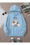 Cartoon Cats Printed Kangaroo Pocket Hooded Sweatshirt,