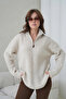 Women's Mock Neck Half Placket Zipper Closure Soft Textured Oversized Knitwear Sweater 8702Sw - 3