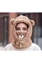 Plush Beanie Hat with Cute Teddy Bear Detail and Neck Collar