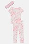 Toddlers Girl 3 Pieces Floral Print Pyjama Top And Bottom With Headband Set, Multicolor - 3