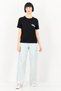 Women Crew Neck Short Sleeve Embroidered T-Shirt, Black - 2