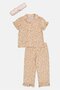 Toddlers Girl 3 Pieces Animal Print Pyjama Top And Bottom With Headband Set, Multicolor - 3