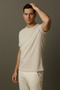 Men's Oversized Wide Cut 100% Cotton Basic Crew Neck Ecru T-Shirt - 6
