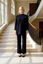 Women's Bottom Top Button Detailed Corded Fabric Collar Long Sleeve Knitwear Sweater and Comfortable Wide Leg Pants Set