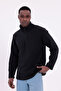 Men's Black Fit Mock Neck Half Zip Sweatshirt Fleece - 2