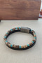 Natural Stone and Leather Bracelet Combination, Turquoise Detailed Coconut Bead and Black Leather Double Set - 4